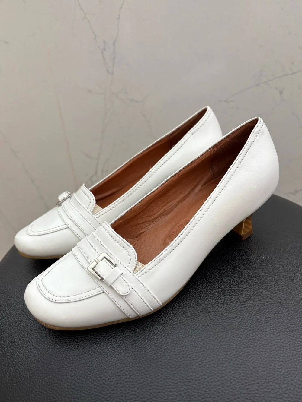 Andrea Conti White Leather Loafer Kitten Low Heel Pumps Comfort Shoes Size 6